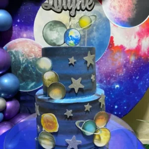 Topper para imprimir com tema planetas galáxia molde de papelaria e arquivo de corte para editar no silhouette studio