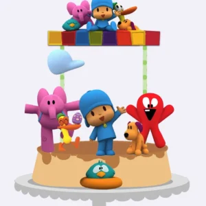 Topper de bolo personalizado com o personagem Pocoyo e seus amigos em cores vivas. Arquivo de corte digital para Silhouette Studio para festa.