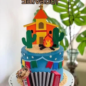Topper de bolo personalizado no tema Salvador com pontos turísticos. Arquivo de corte digital para Silhouette Studio, ideal para decoração de festa.