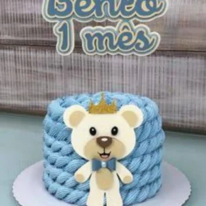 Topper de bolo infantil no tema urso realeza azul e dourado. Arquivo de corte digital para Silhouette Studio, ideal para decoração de festa de menino.