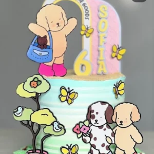Topper de bolo personalizado com personagens fofos no estilo Bobbie Goods. Arquivo de corte digital para Silhouette Studio para decoração de festa.