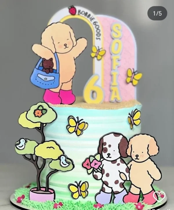 Topper de bolo personalizado com personagens fofos no estilo Bobbie Goods. Arquivo de corte digital para Silhouette Studio para decoração de festa.