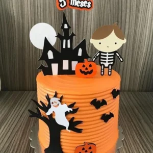 Topper de bolo personalizado no tema Halloween com abóboras e morcegos. Arquivo de corte digital para Silhouette Studio para decoração de festa.