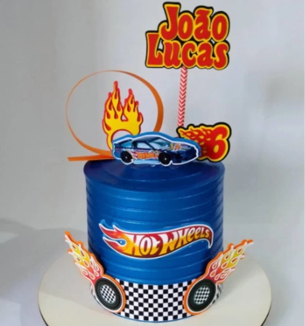 Topper de bolo personalizado com carros de corrida em chamas e pistas de velocidade. Arquivo de corte digital para Silhouette Studio para festa.