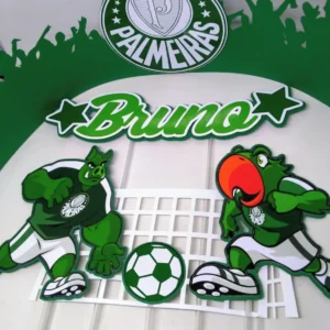 Topper de bolo personalizado do time Palmeiras com brasão oficial e estrelas em camadas. Arquivo de corte digital configurado para Silhouette Studio.