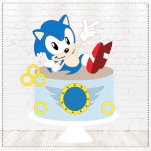 Topper de bolo personalizado do Sonic correndo com anéis de ouro em camadas de papel. Arquivo de corte digital para Silhouette Studio.