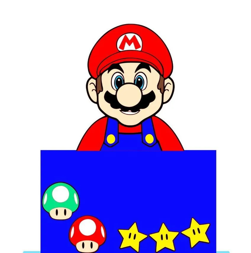 Topper de bolo personalizado do Super Mario com cogumelo, estrelas e cano verde em camadas. Arquivo de corte digital para software Silhouette Studio.