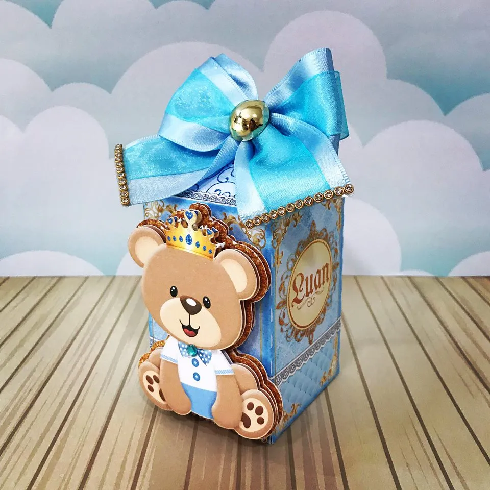 Kit de artes e moldes de caixas para doces de aniversário com corte especial de coroa de príncipe. Arquivo digital nos formatos Studio, PDF e PNG.