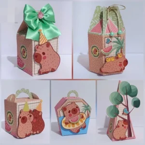 Caixinha milk e topper de bolo personalizados no tema capivara. Arquivo de corte digital nos formatos Silhouette Studio e PDF para imprimir.