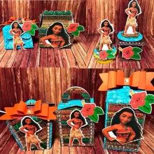 Elementos decorativos de aniversário com temática de ilha tropical e painel da Moana. Arquivo de corte digital nas extensões JPEG e Silhouette Studio.