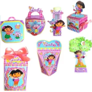 Lembrancinha personalizada de aniversário com a Dora Aventureira, mochila e mapa em relevo. Arquivo de corte digital para o software Silhouette Studio.