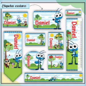 Kit de etiquetas escolares no tema Bob Zoom nos formatos Studio, PNG e PDF em alta resolução com a formiguinha e seus amigos.
