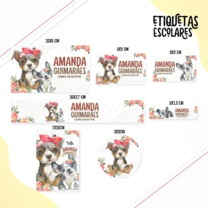 Kit de etiquetas escolares no tema Cachorrinho nos formatos Studio, DXF e PNG em alta resolução com patinhas de pet fofas.