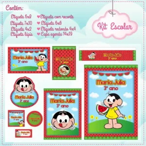 Kit de etiquetas escolares para imprimir tema Magali nos formatos PNG e PDF em alta resolução para cadernos.
