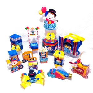 Kit de recortes e artes para festa do tema circo menino. Arquivo digital de corte em formatos Silhouette Studio e arquivos de fácil impressão em PDF.