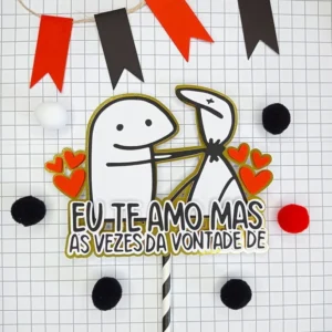 Topper de bolo e mimos com o boneco Flork em frases engraçadas de amor. Arquivo de corte digital configurado exclusivamente para Silhouette Studio.