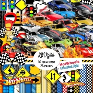 Elementos digitais e papéis de parede de carros Hot Wheels em alta resolução. Imagens em formato PNG com fundo transparente e pistas em JPG.