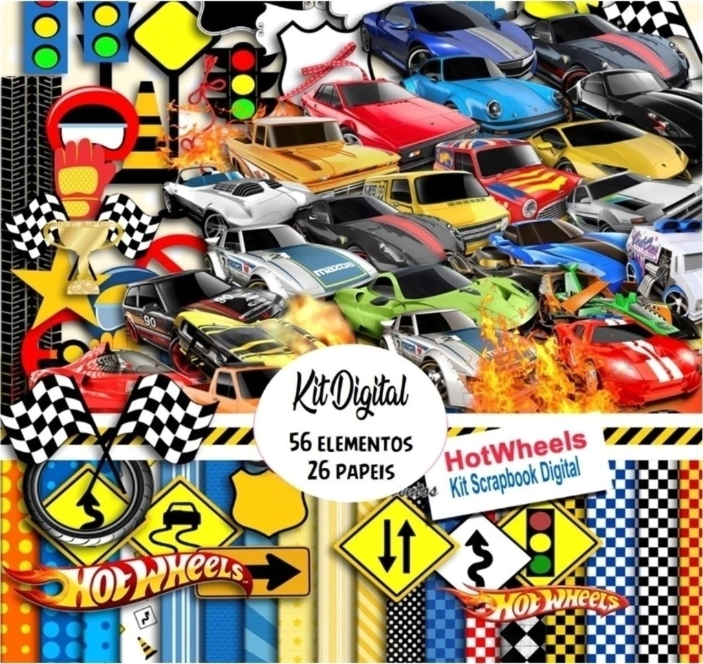 Elementos digitais e papéis de parede de carros Hot Wheels em alta resolução. Imagens em formato PNG com fundo transparente e pistas em JPG.