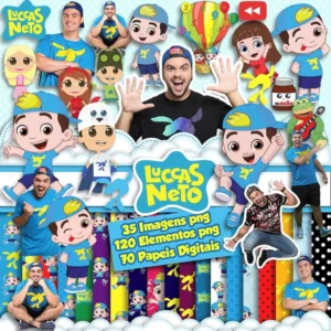 Elementos digitais do Luccas Neto com foca e acessórios em alta resolução. Imagens em formato PNG transparente e papéis temáticos em JPG.