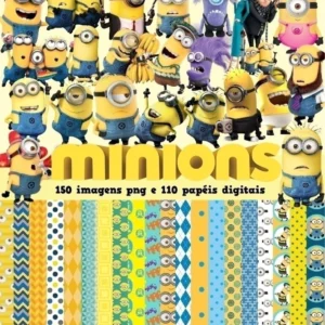 Elementos digitais e papéis de parede dos Minions em alta resolução. Imagens no formato PNG com fundo transparente e estampas texturizadas em JPG.