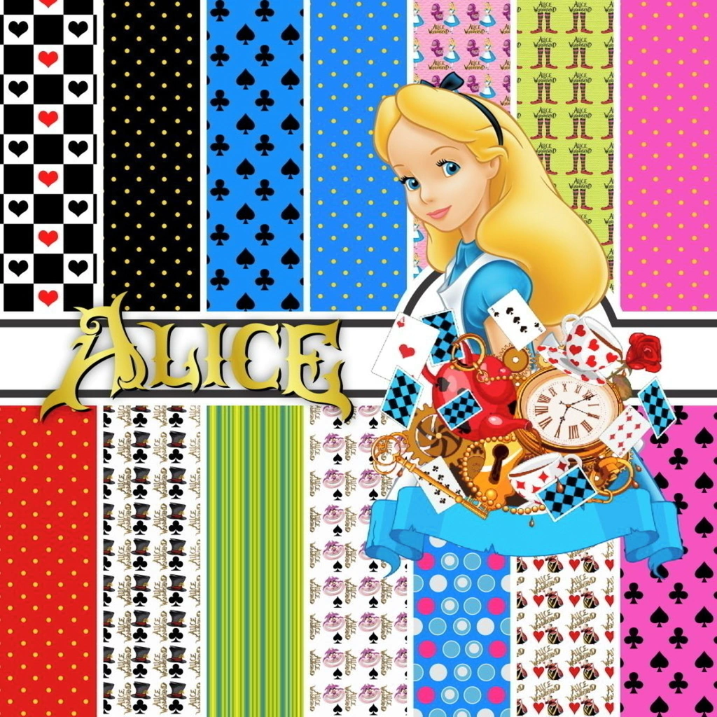Elementos digitais de Alice no País das Maravilhas com Coelho Branco e Gato de Cheshire em alta resolução. Imagens em PNG e papéis em JPG.