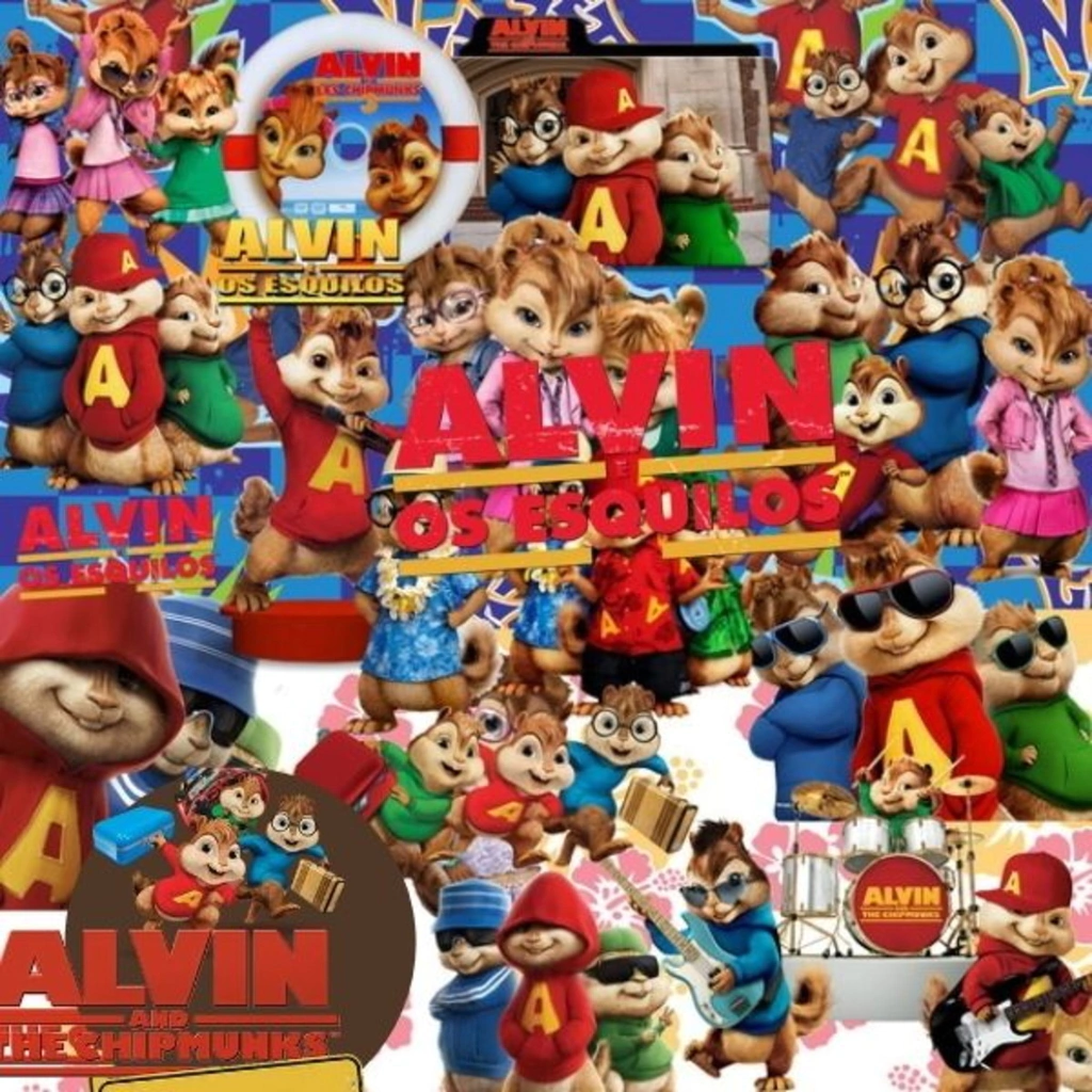 Elementos digitais do Alvin, Simon e Theodore com notas musicais em alta resolução. Imagens em formato PNG transparente e papéis em JPG.