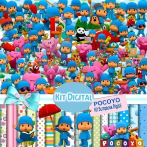 Elementos digitais do Pocoyo com Pato, Elly e Loula em alta resolução. Imagens em formato PNG com fundo transparente e papéis temáticos em JPG.