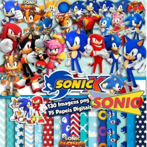 Elementos digitais do Sonic com argolas de ouro e esmeraldas em alta resolução. Imagens em formato PNG transparente e papéis temáticos em JPG.