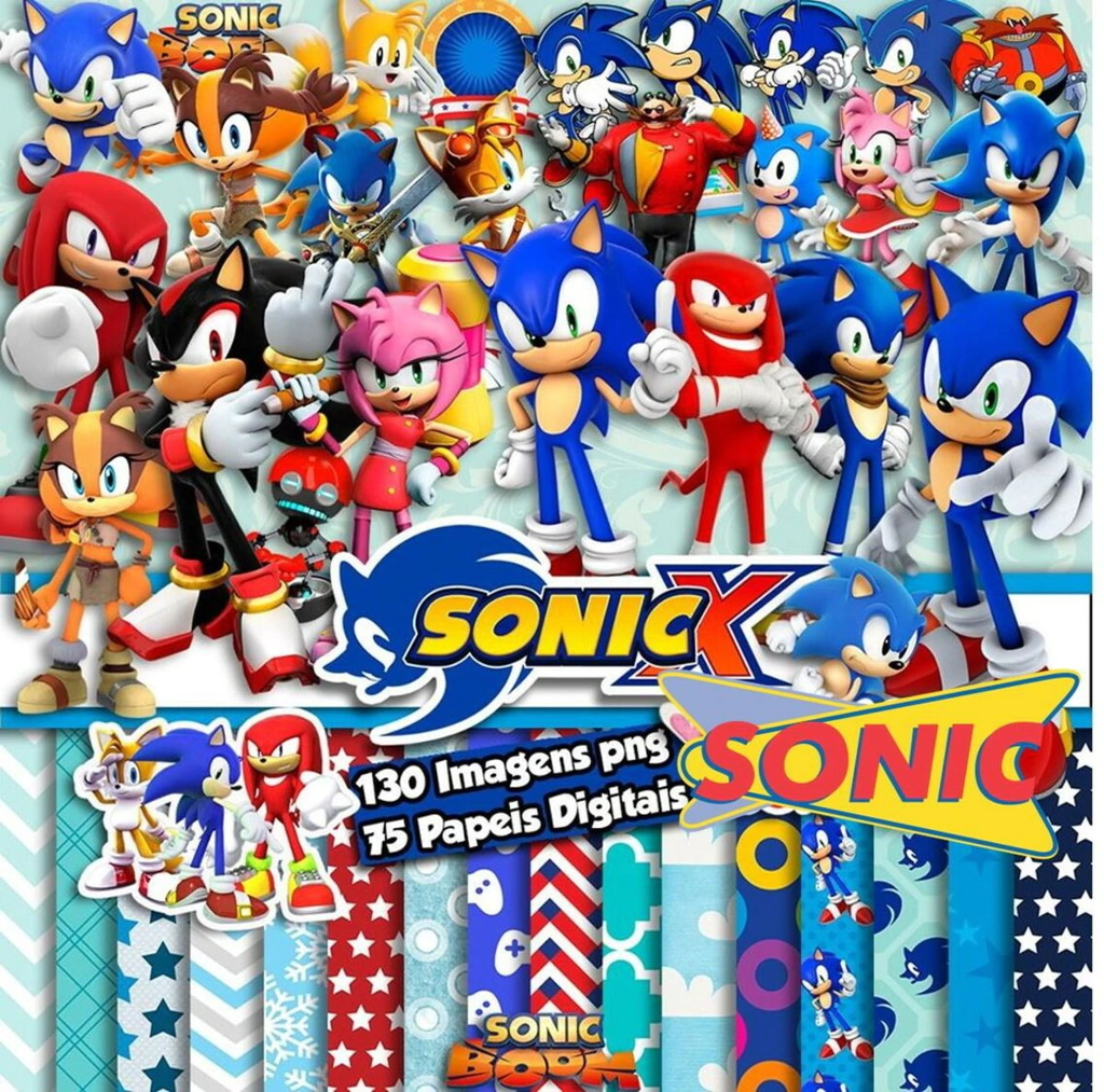 Elementos digitais do Sonic com argolas de ouro e esmeraldas em alta resolução. Imagens em formato PNG transparente e papéis temáticos em JPG.