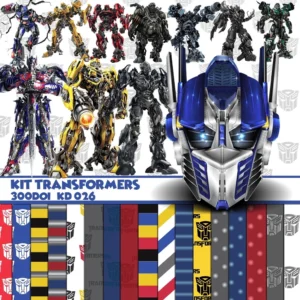 Elementos digitais dos Transformers com Optimus Prime e Bumblebee em alta resolução. Imagens em formato PNG transparente e papéis digitais em JPG.