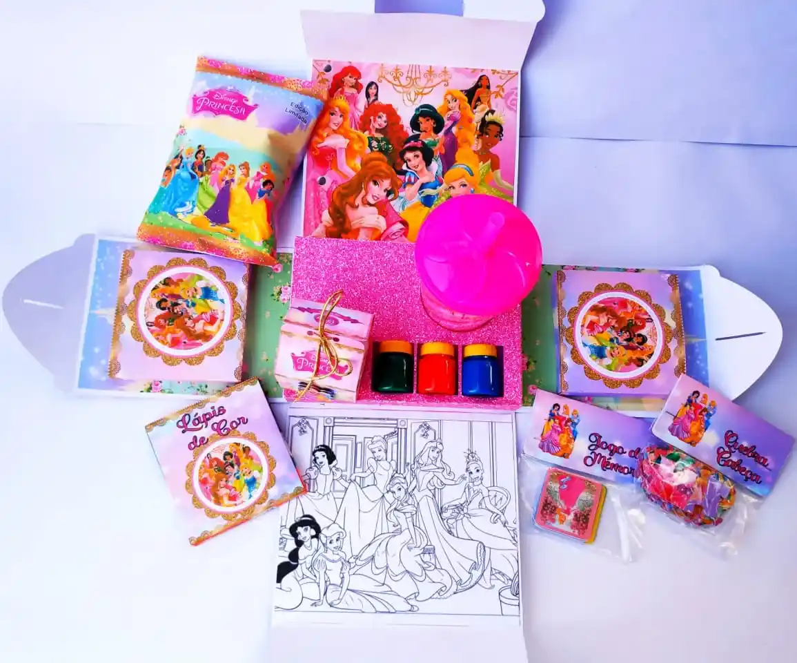 Caixa personalizada para mimos e doces tema Princesas Disney. Arquivo digital de corte para o software Silhouette Studio e formato de impressão PDF.