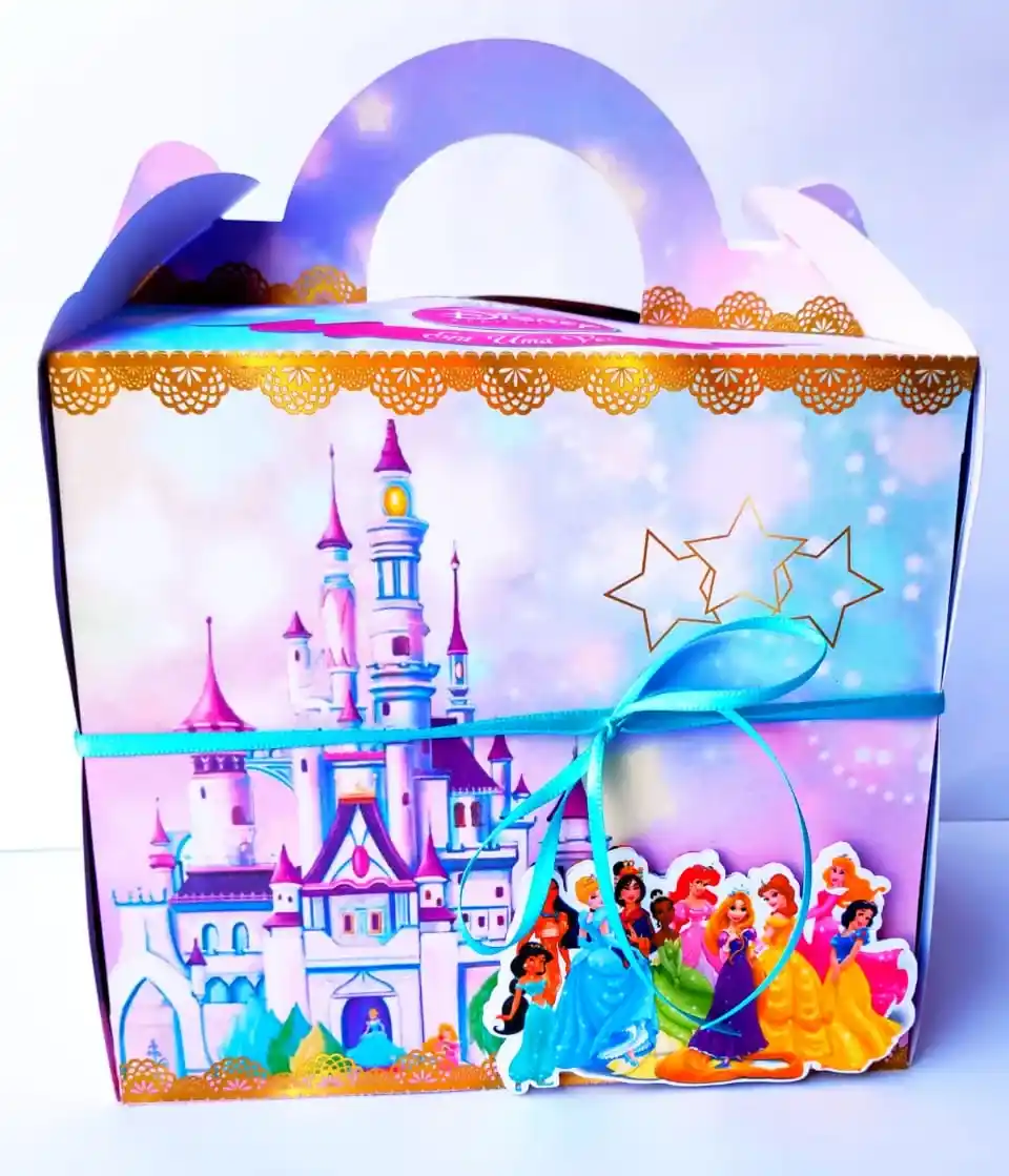 Embalagem interativa para doces e bolo no tema Princesas Disney. Arquivo digital de corte compatível com software Silhouette Studio e PDF.