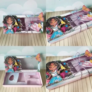 Kit de artes e moldes de caixas para kit confeiteiro com corte especial da família Madrigal de Encanto. Arquivos em Studio, PNG e PDF.