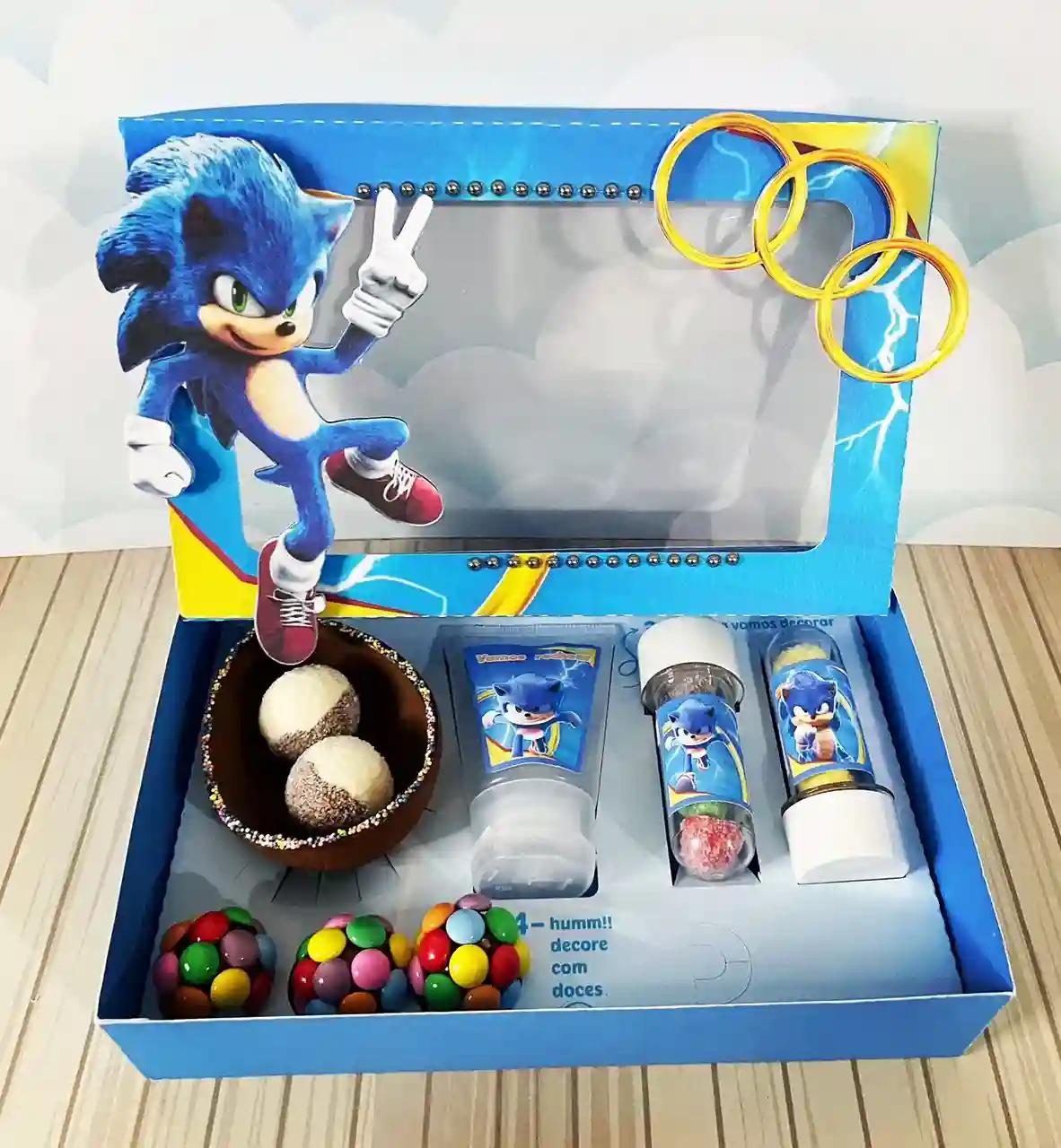 Moldes para imprimir tema sonic mini confeiteiro topo de bolo e caixinhas em arquivo digital de corte para editar