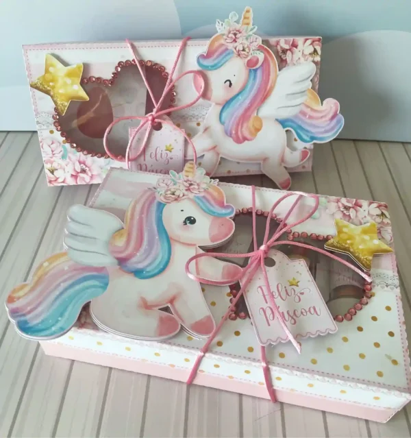 Moldes para imprimir tema unicórnio mini confeiteiro topo de bolo e caixinhas em arquivo digital de corte para editar