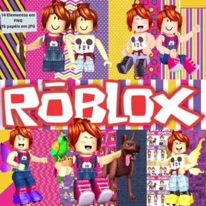Elementos digitais do Roblox Menina com avatares femininos e acessórios rosa em alta resolução. Imagens em PNG transparente e papéis em JPG.