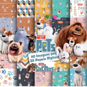Elementos digitais de Pets A Vida Secreta dos Bichos com Max, Duke e Gigi em alta resolução. Imagens em PNG transparente e papéis em JPG.
