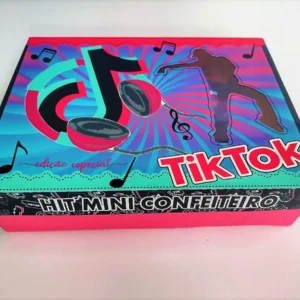 Caixa personalizada mini confeiteiro de Páscoa com a logo do Tik Tok e notas musicais em camadas. Arquivo de corte digital para Silhouette Studio.