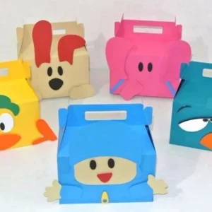 Caixa personalizada para lembrancinha com o personagem Pocoyo em cores vibrantes. Arquivo de corte digital configurado para o Silhouette Studio.