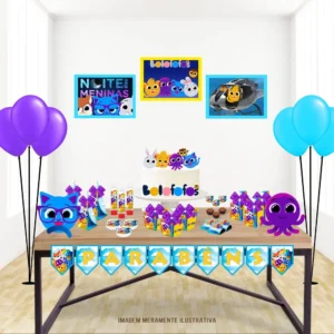 Kit de papelaria personalizada no tema Bolofofos com personagens coloridos. Arquivo de corte digital nos formatos Silhouette Studio e arquivo PDF.