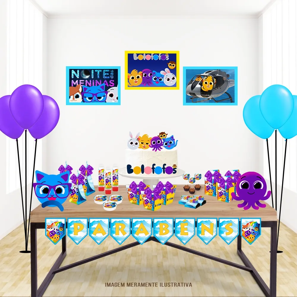 Kit de papelaria personalizada no tema Bolofofos com personagens coloridos. Arquivo de corte digital nos formatos Silhouette Studio e arquivo PDF.