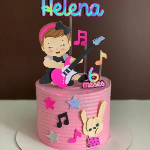 Topper de bolo infantil de bebê menina com guitarra. Arquivo de corte digital para Silhouette Studio, ideal para decoração de festa de aniversário.