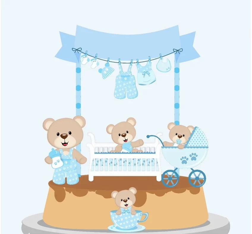 Topper de bolo personalizado de chá de bebê com urso fofo em camadas de papel e nuvens tridimensionais. Arquivo de corte digital para Silhouette Studio.