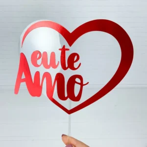 Topper de bolo personalizado com formato de coração e frase romântica eu te amo. Arquivo de corte digital para Silhouette Studio para decoração.