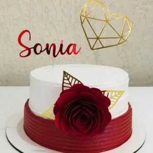 Topper para imprimir com tema coração e flor vermelha molde de papelaria e arquivo de corte para editar no silhouette studio