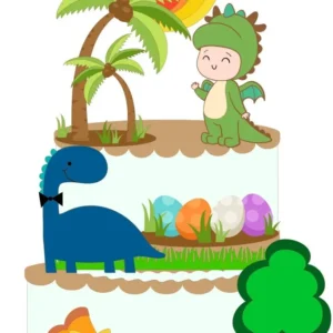 Topper de bolo infantil de menino fantasiado de dinossauro. Arquivo de corte digital para Silhouette Studio, ideal para decoração de festa de aniversário.