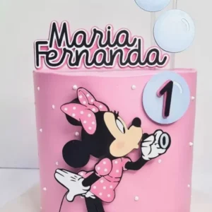 Topo de bolo no tema Minnie Rosa Balões em formato Studio para corte na Silhouette com a personagem e balões delicados.