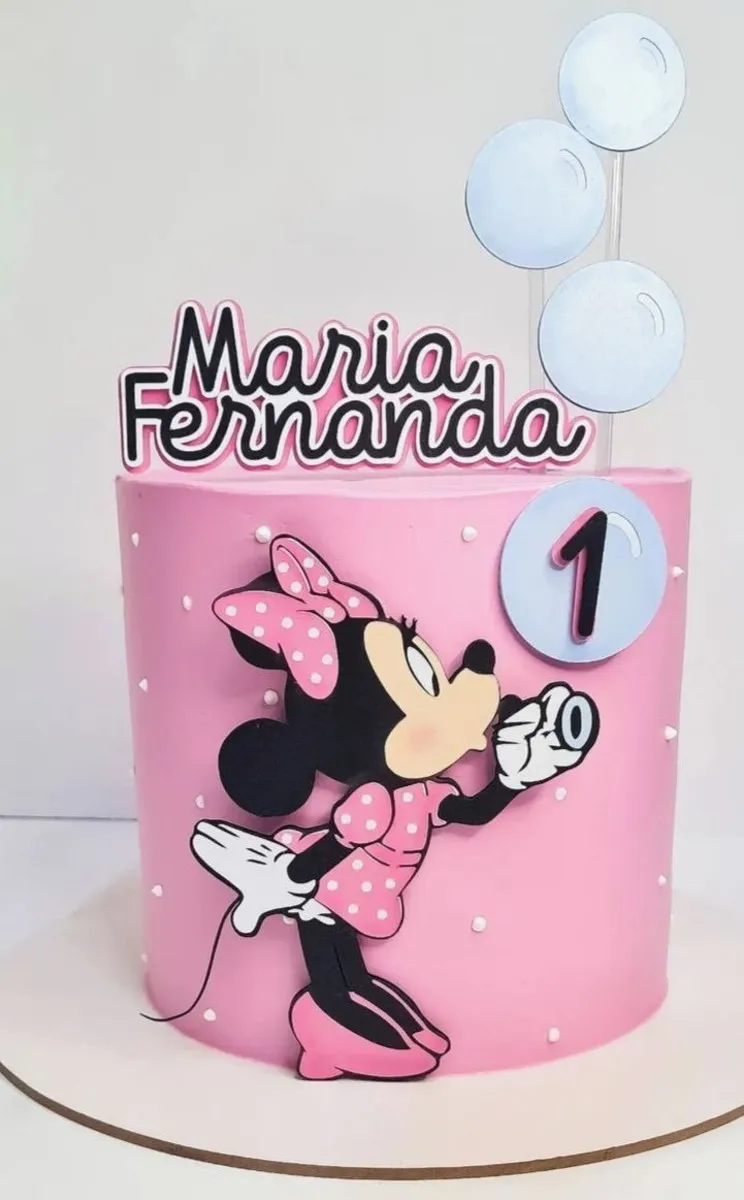 Topo de bolo no tema Minnie Rosa Balões em formato Studio para corte na Silhouette com a personagem e balões delicados.
