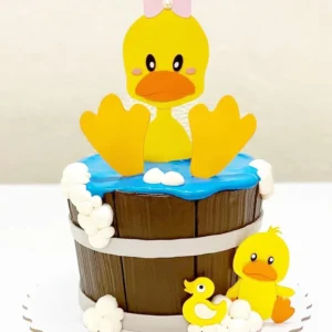 Topper para imprimir com tema patinho na banheira molde de papelaria e arquivo de corte para editar no silhouette studio