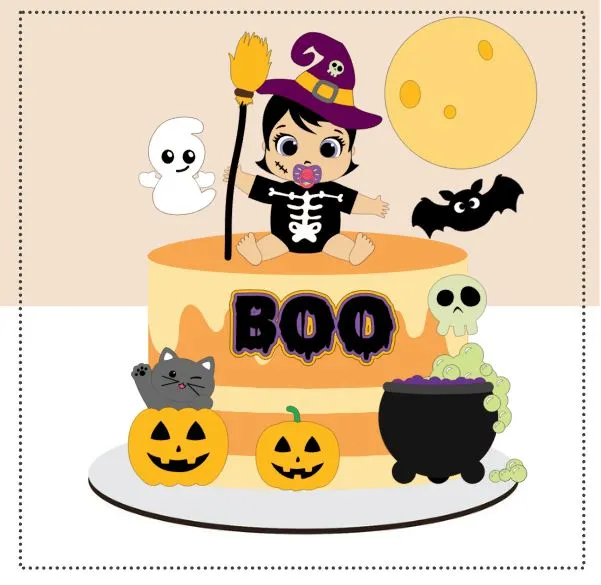 Topper de bolo personalizado com fantasminhas fofos e abóboras baby. Arquivo de corte digital para Silhouette Studio para decoração de festa.